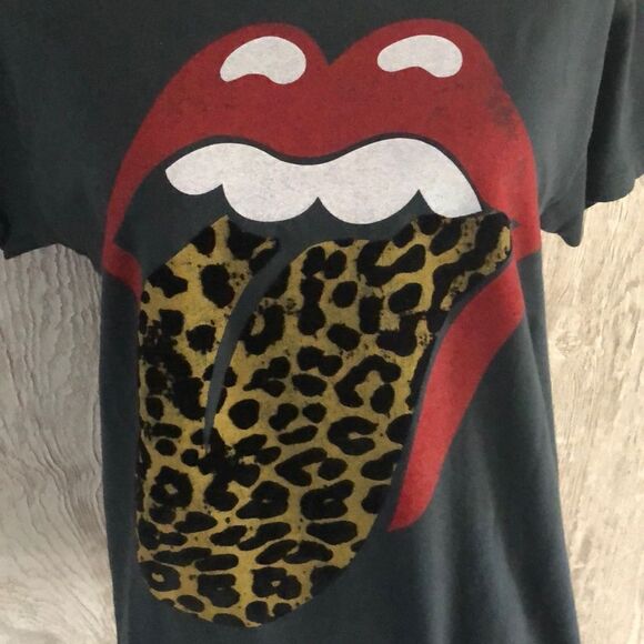 Daydreamer Rolling Stones Velvet Leopard Black Tee, Size M - Picture 2 of 8
